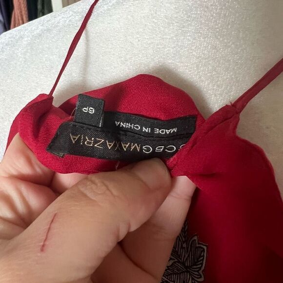 BCBGMAXAZRIA Women's Boho Halter Neckline Mini Dress Red Size 6P - Picture 3 of 6